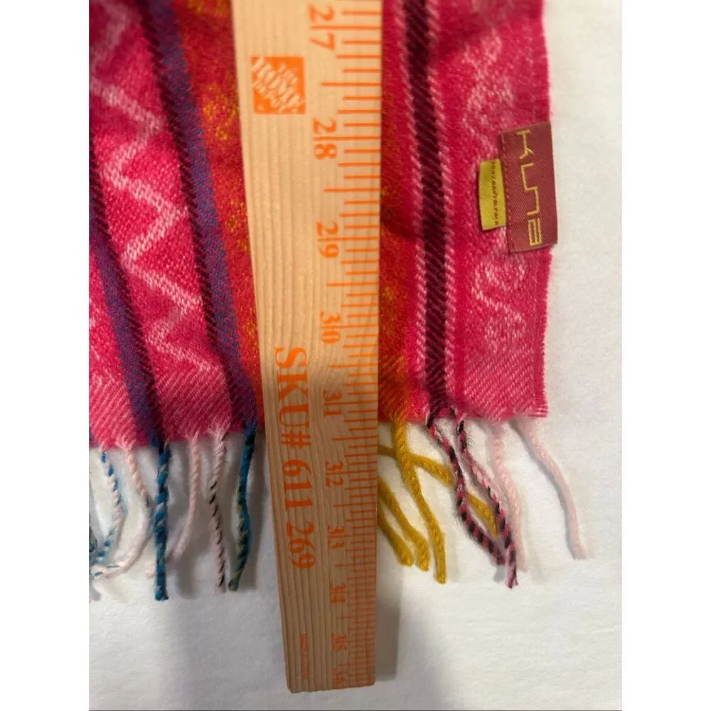 Kuna 100% Baby Alpaca Scarf Pink Orange Geometric Fringe Luxury Peru